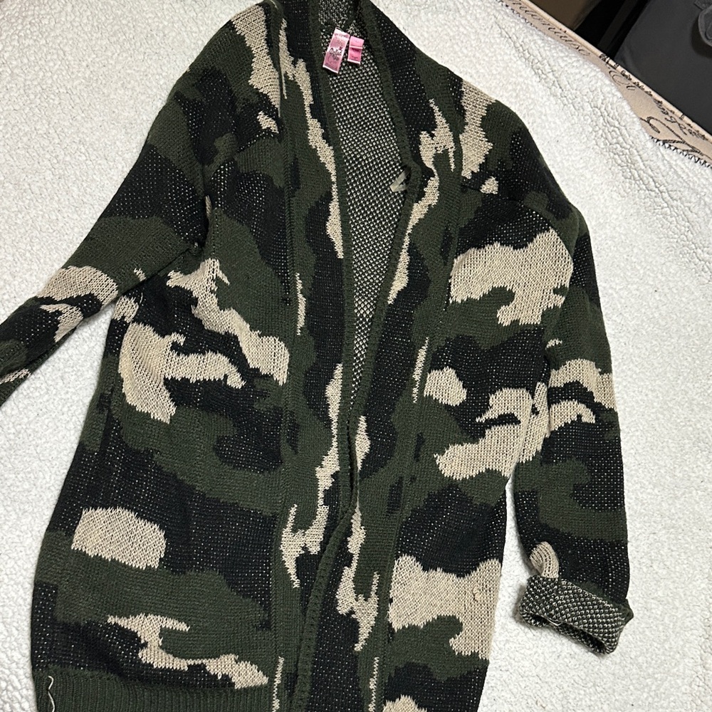 Dolled Up Green and Tan Camouflage Cardigan